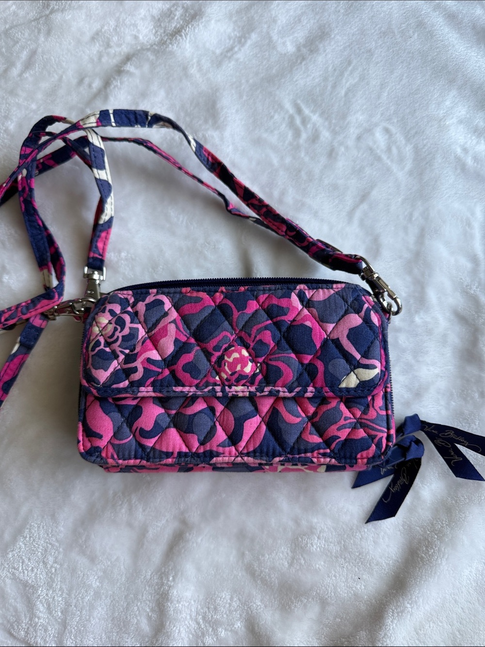 Vera Bradley Pink Navy Quilted Floral Crossbody Wallet